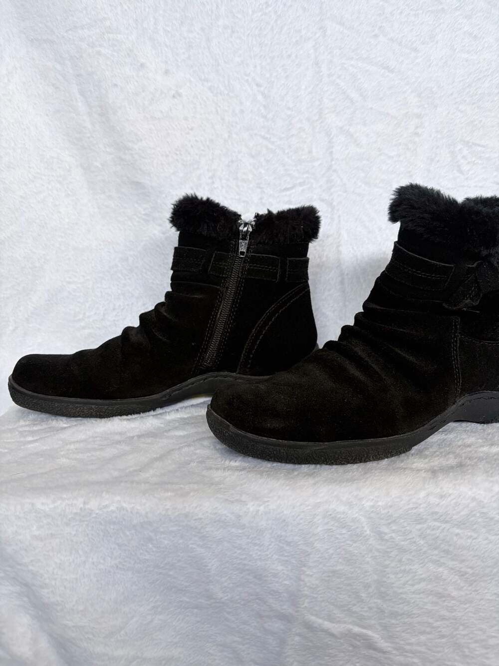 BareTraps Black Faux Fur Suede Ankle Boots